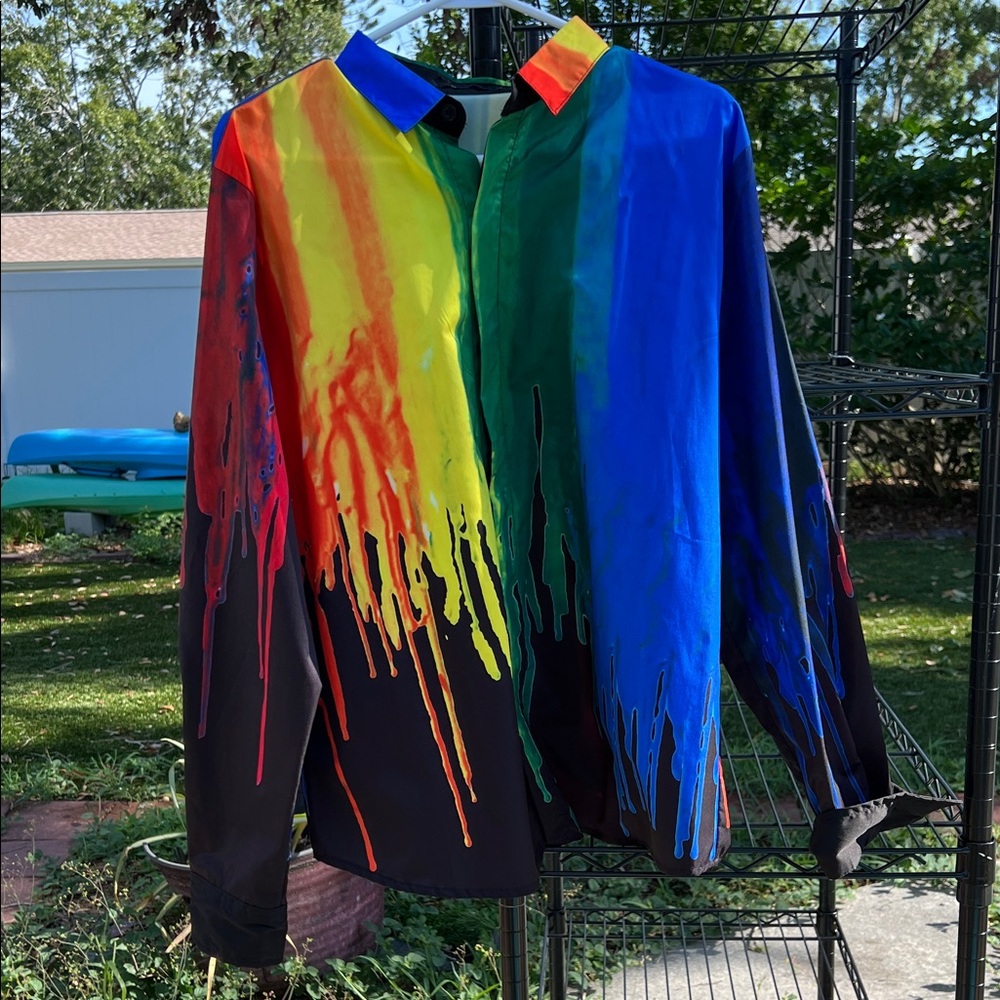Colorful Drip Design Men's Casual Button Down Shirt